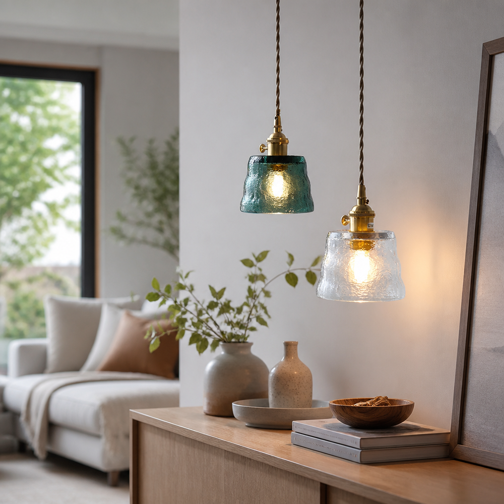 Japanese Nordic Chandelier - Brass Copper & Glass Pendant Light for Dining & Entryway