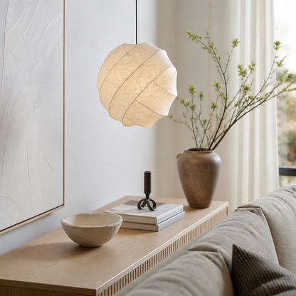Japanese Wabi-Sabi Pendant Light - Silk Shade Hanging Lamp for Dining Table & Kitchen
