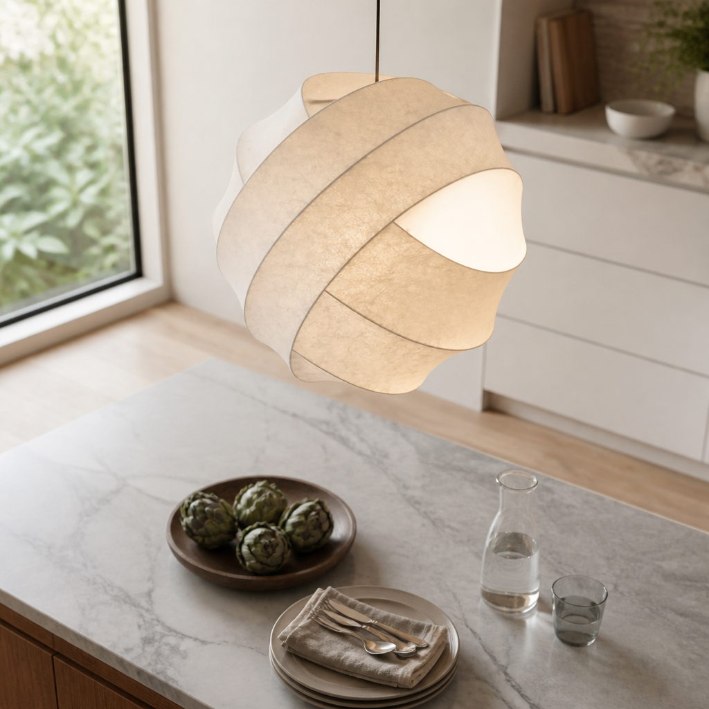 Japanese Wabi-Sabi Pendant Light - Silk Shade Hanging Lamp for Dining Table & Kitchen