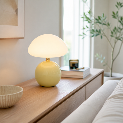 Ceramic Mushroom Table Lamp - Nordic Cream Glass Bedside Lamp with 6W G9 Bulb Included