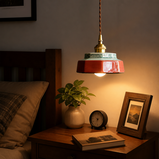 Japanese Vintage Pendant Light - Ceramic & Copper Lamp for Dining Table & Kitchen Island
