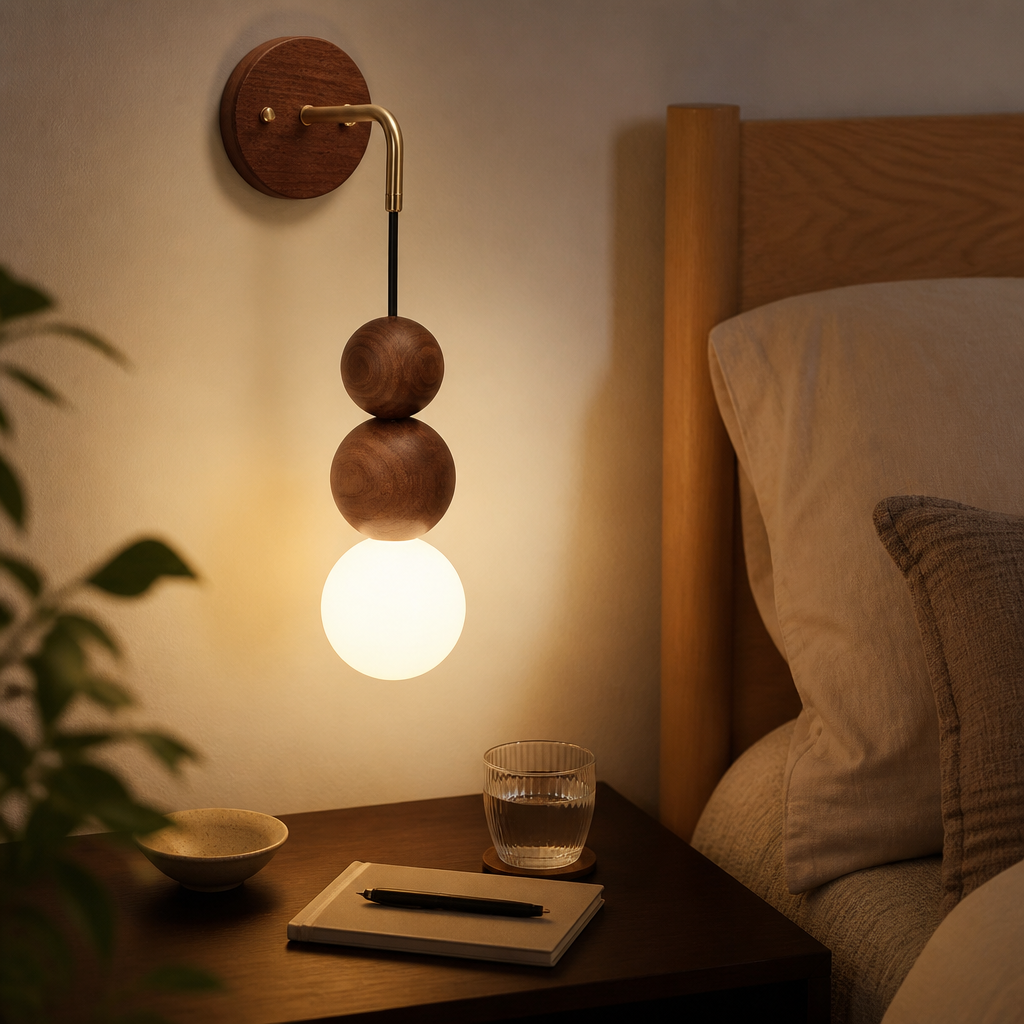 Japanese Retro Wall Lamp - Copper & Walnut Wood Sconce for Hallway & Bedside