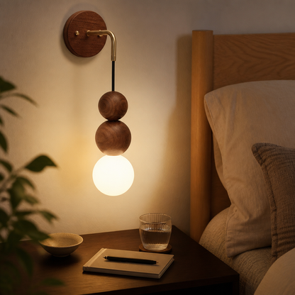 Japanese Retro Wall Lamp - Copper & Walnut Wood Sconce for Hallway & Bedside
