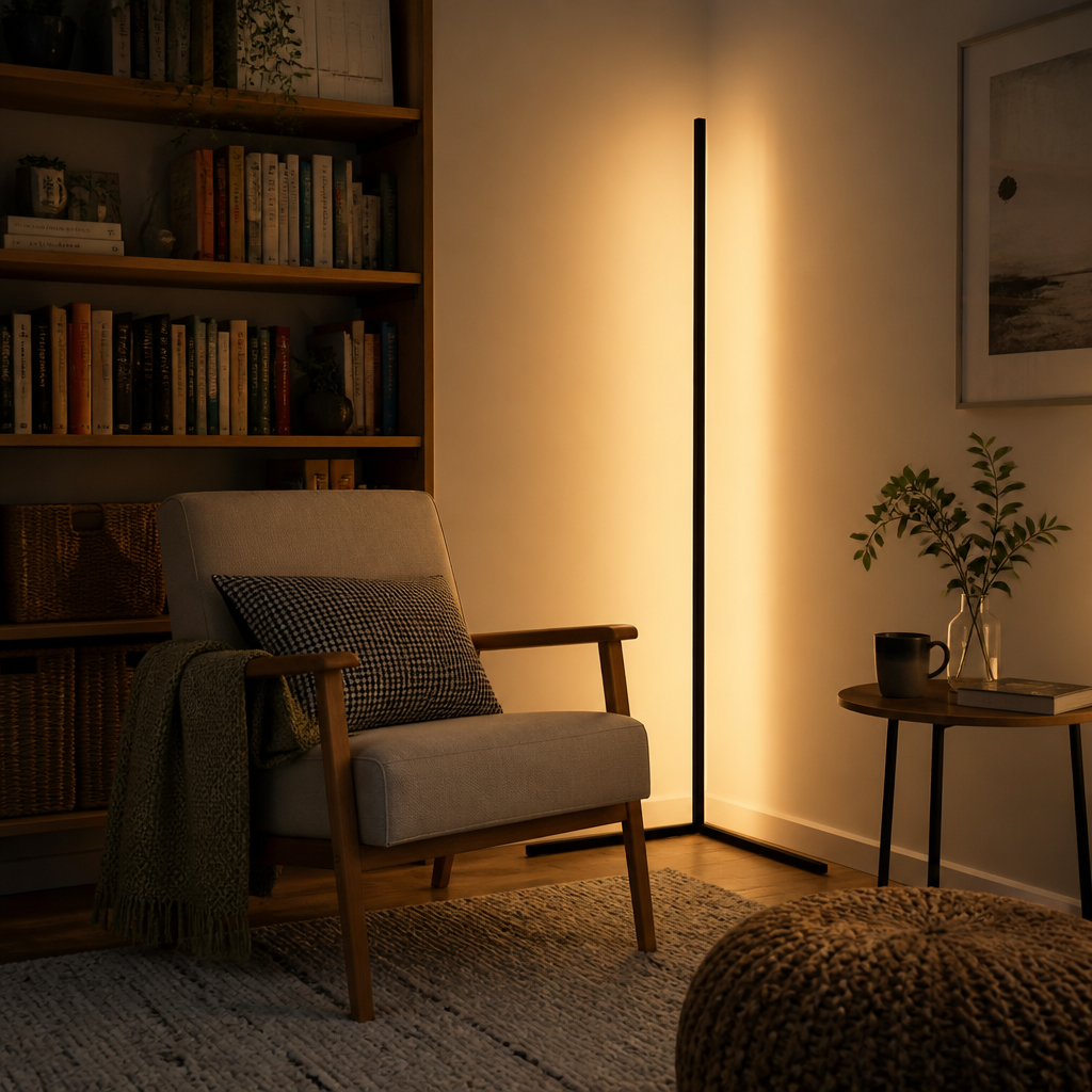 Music Sync RGB Floor Lamp - Black Color Changing LED Corner Light for Bedroom & Gaming