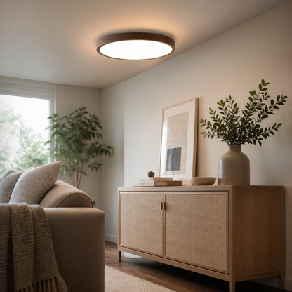 Ultra Thin Wood Grain LED Ceiling Light - Slim Dustproof Flush Panel for Bedroom & Hall