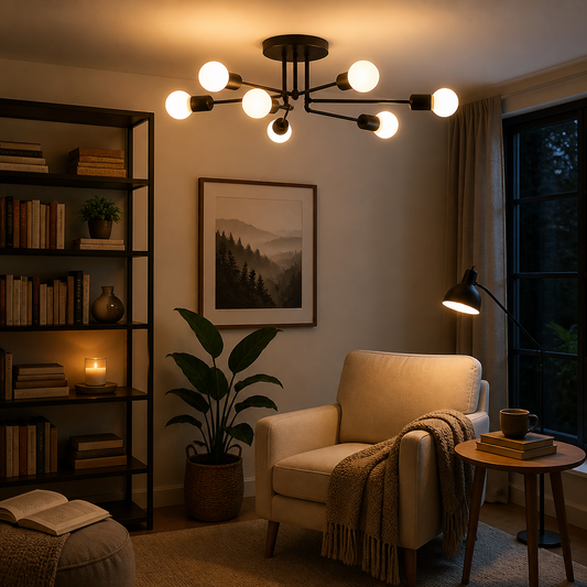 Spider Nordic Ceiling Light - Black or Gold Iron Flush Mount Lamp for Living & Dining Room