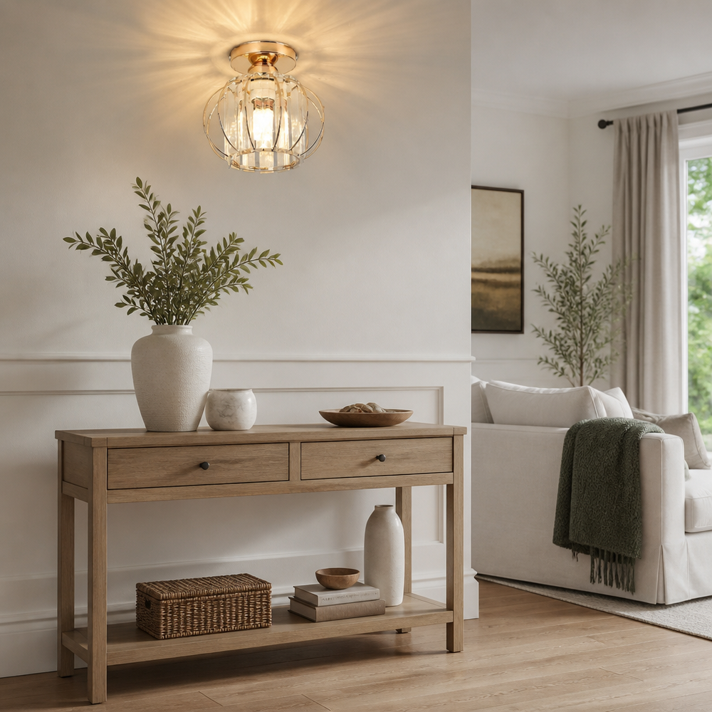 Mini Crystal Flush Mount Ceiling Light - Black or Gold E27 Lamp for Entryway & Hallway
