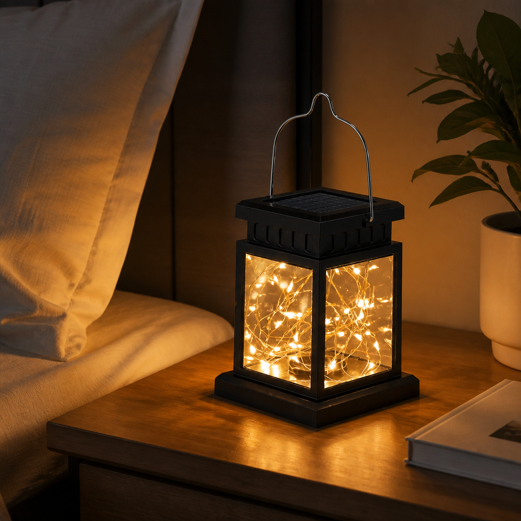 Solar Retro Palace Lantern - IP65 Waterproof Black ABS Hanging Light with 30 LED Warm White or Candle Flame and 8-10 Hour Runtime