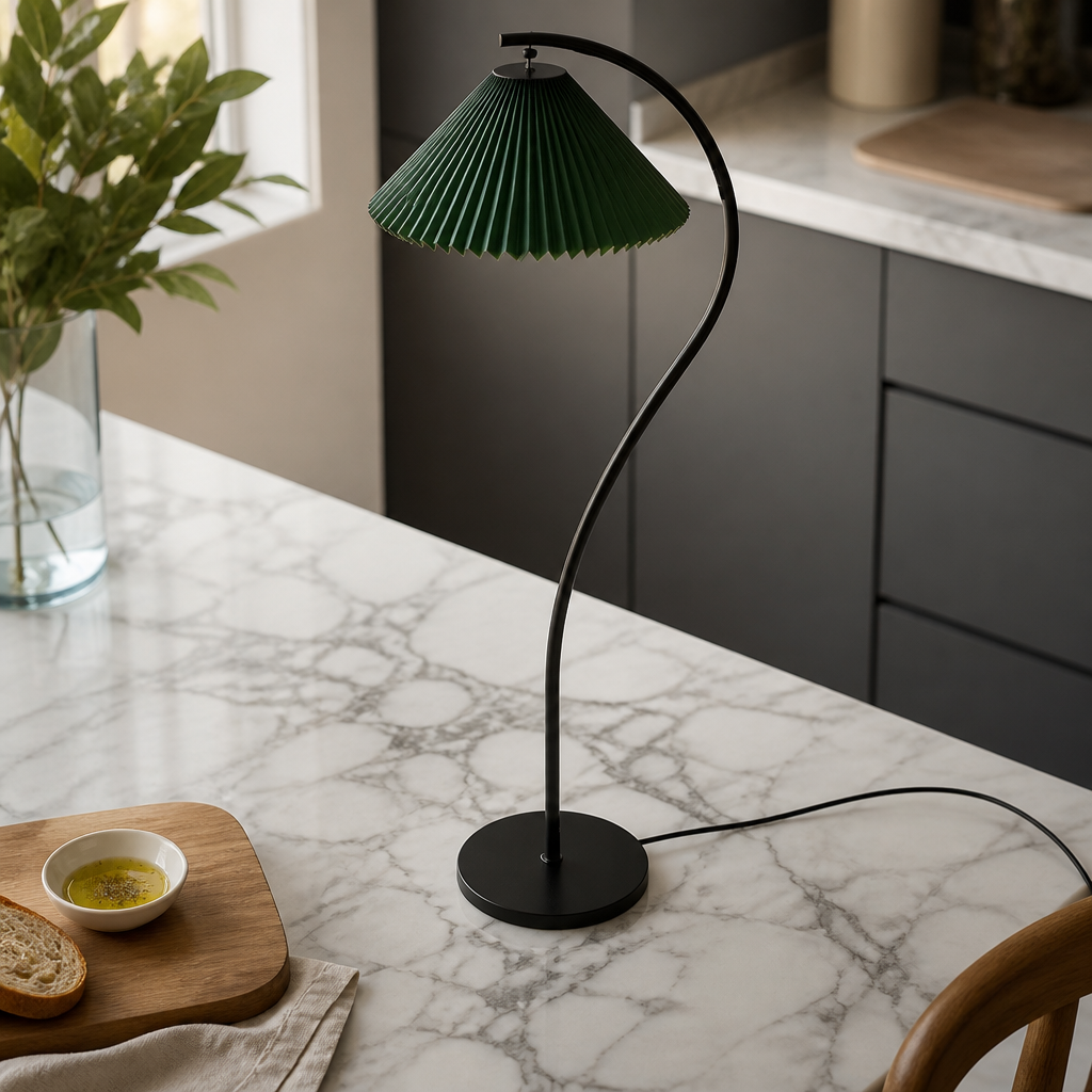 Pleated Modern Floor Lamp - Fabric Shade in Green, White, Flower or Feather Designs with Touch Control and Smooth Dimming