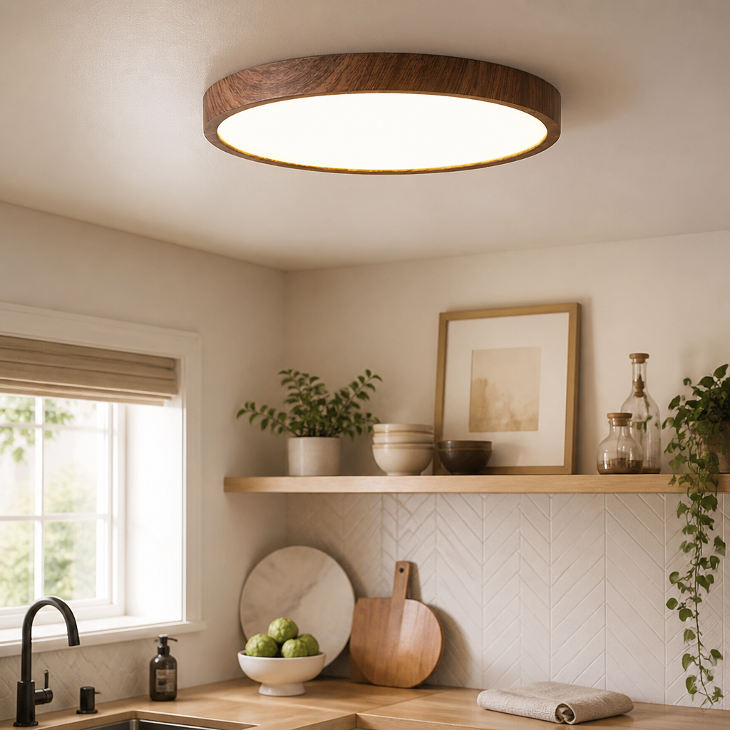 Ultra Thin Wood Grain LED Ceiling Light - Slim Dustproof Flush Panel for Bedroom & Hall