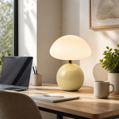 Ceramic Mushroom Table Lamp - Nordic Cream Glass Bedside Lamp with 6W G9 Bulb Included