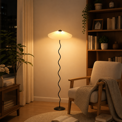 Pleated Floor Lamp - Minimalist Fabric Shade Standing Light for Living Room & Bedroom