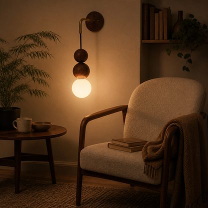 Japanese Retro Wall Lamp - Copper & Walnut Wood Sconce for Hallway & Bedside
