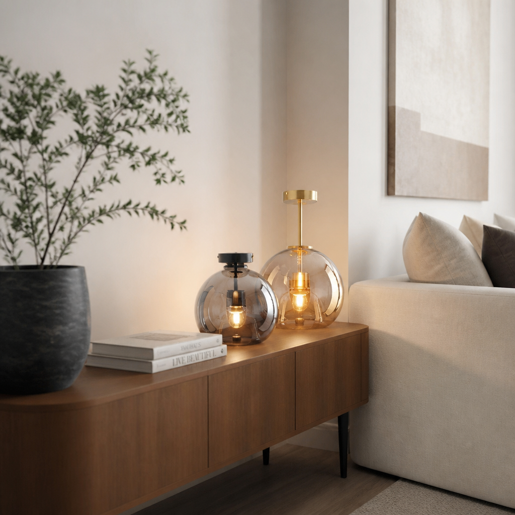 Cognac Glass Ceiling Light - Modern Amber Shade Flush Lamp for Dining Room & Hallway