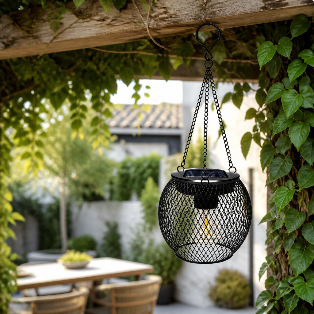 Retro Hanging Solar Lantern - IP65 Warm White Outdoor Garden Light