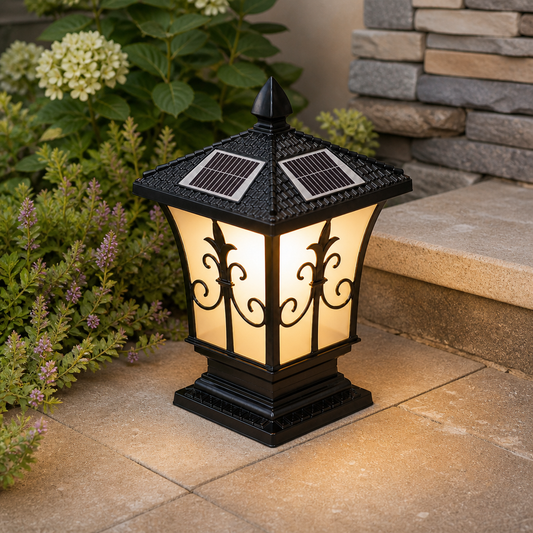 Solar Pillar Light with Remote - IP66 Waterproof Post Cap Lamp with Four Colour Modes, 3/5/8 Hour Timer and Bronze or Black Finish