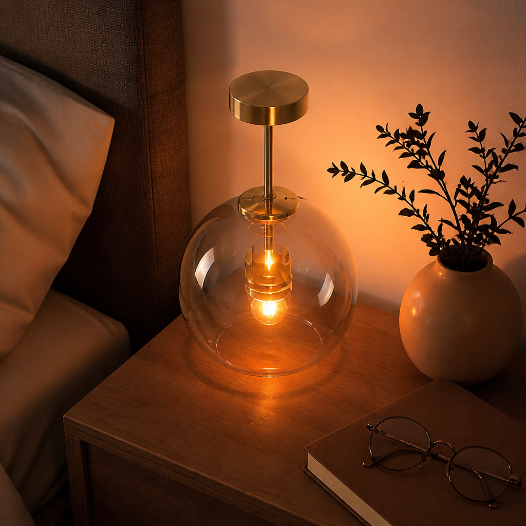 Cognac Glass Ceiling Light - Modern Amber Shade Flush Lamp for Dining Room & Hallway