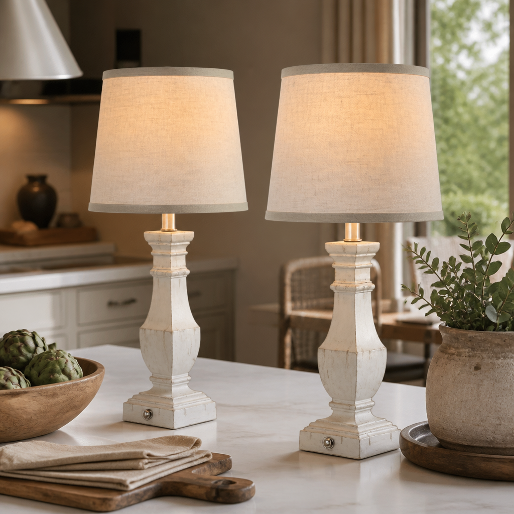 Rustic Farmhouse Table Lamps Set of 2 - Dimmable Touch Bedside Lamps with Bulbs Included