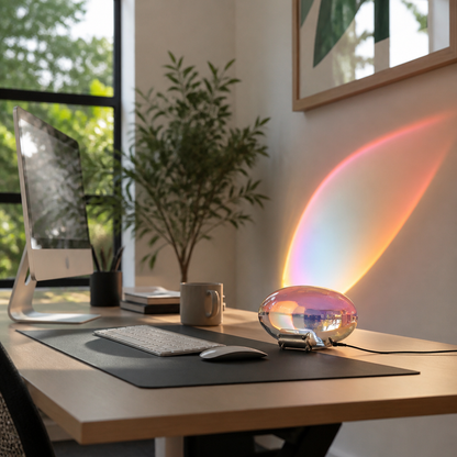 Crystal Egg Table Lamp with Colour Film Projector - Polished Chrome COB LED Light with Four Interchangeable Films on 5V USB for Bedsides