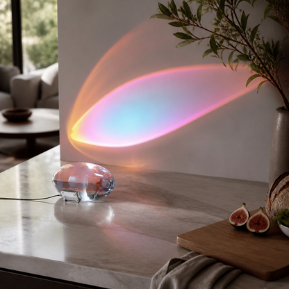 Crystal Egg Table Lamp with Colour Film Projector - Polished Chrome COB LED Light with Four Interchangeable Films on 5V USB for Bedsides
