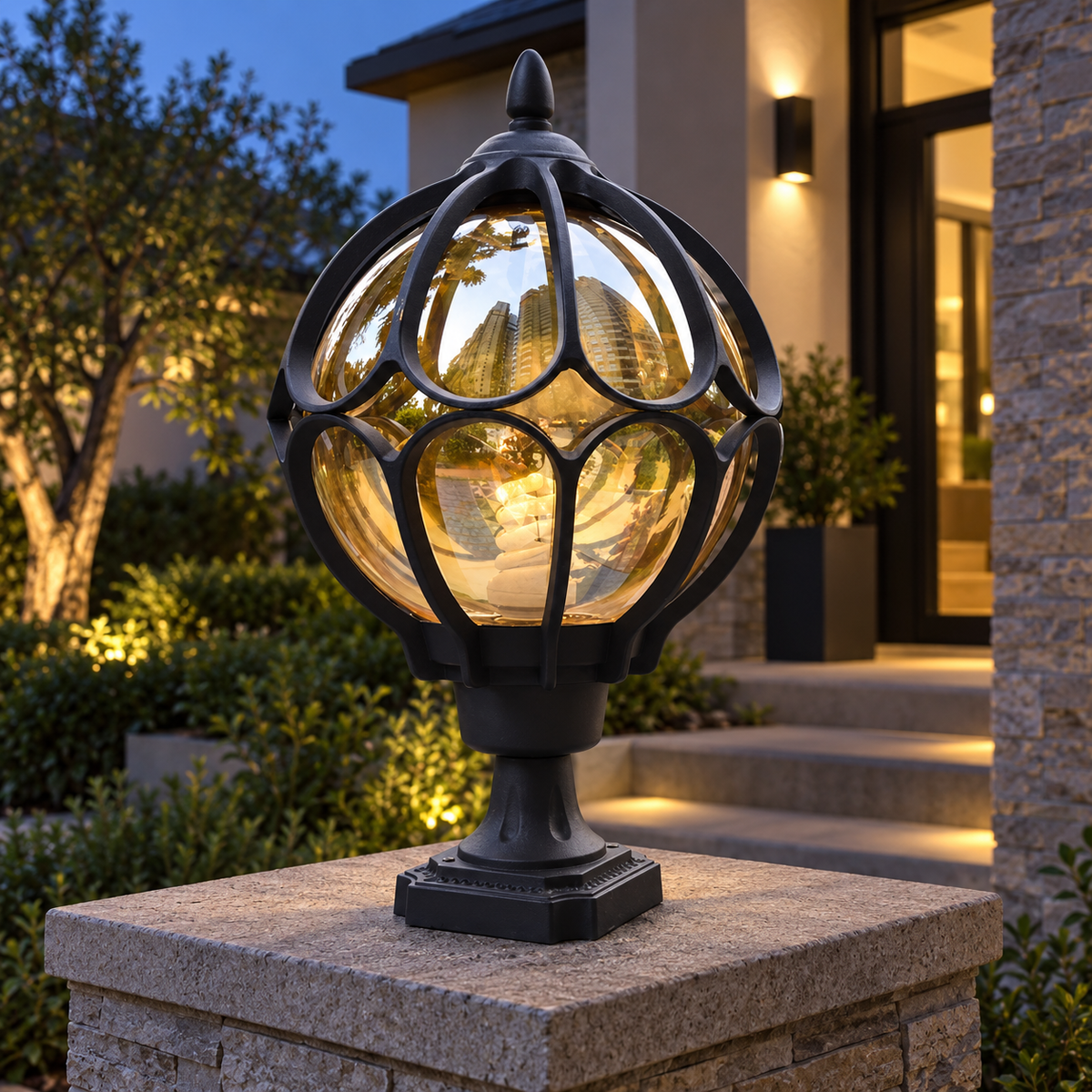 Nordic Vintage Globe Post Cap Light - Outdoor Pillar Lamp