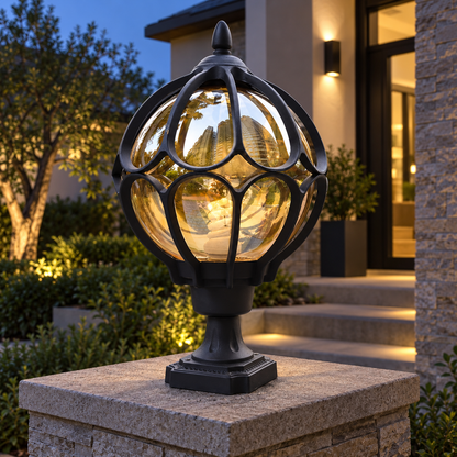 Nordic Vintage Globe Post Cap Light - Outdoor Pillar Lamp