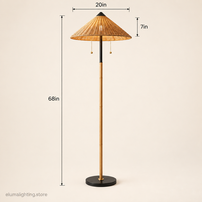 Rattan Floor Lamp 68 Inch - Twin E26 Woven Shade & Marble Base