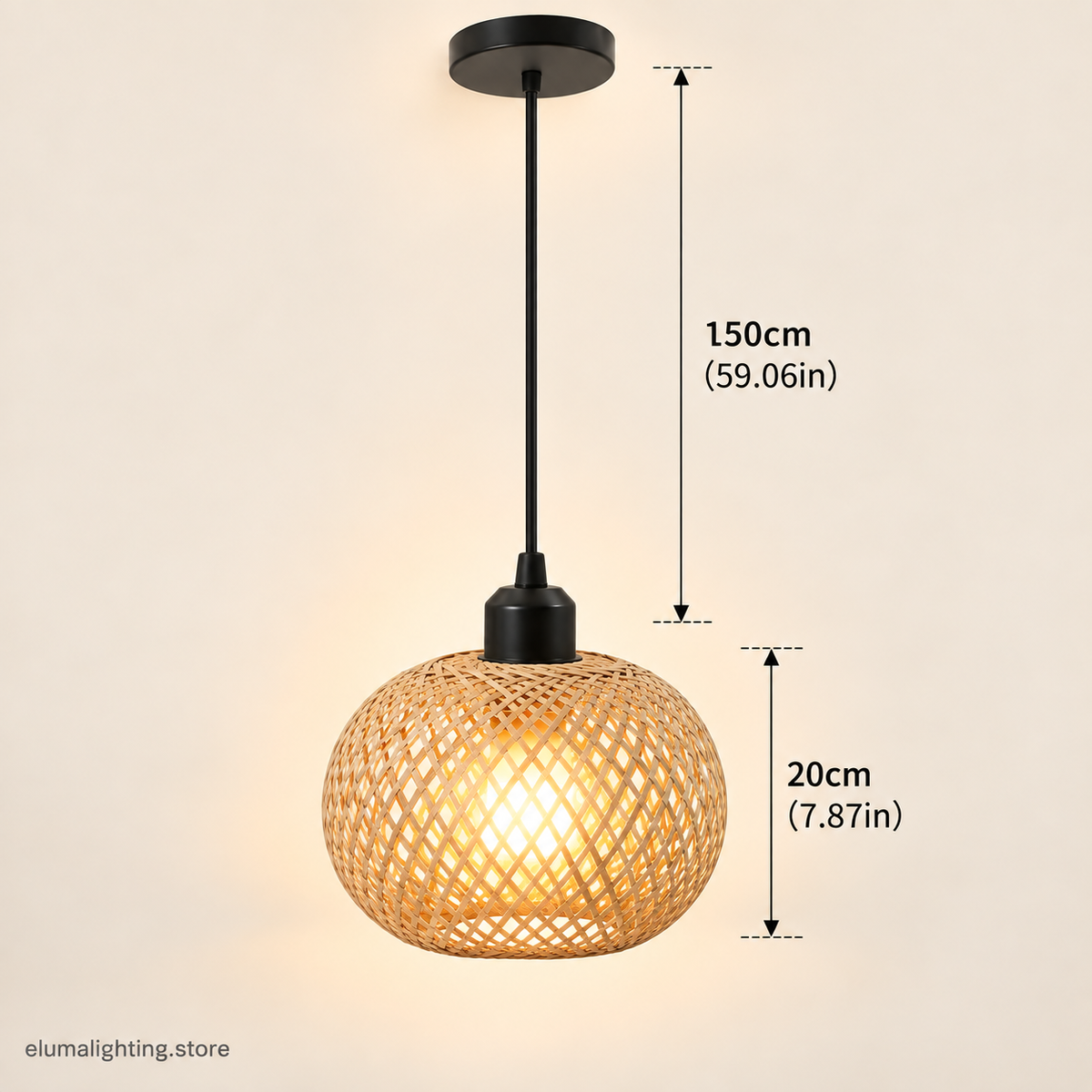 Bamboo Rattan Pendant Light - 20cm Woven Lantern Shade