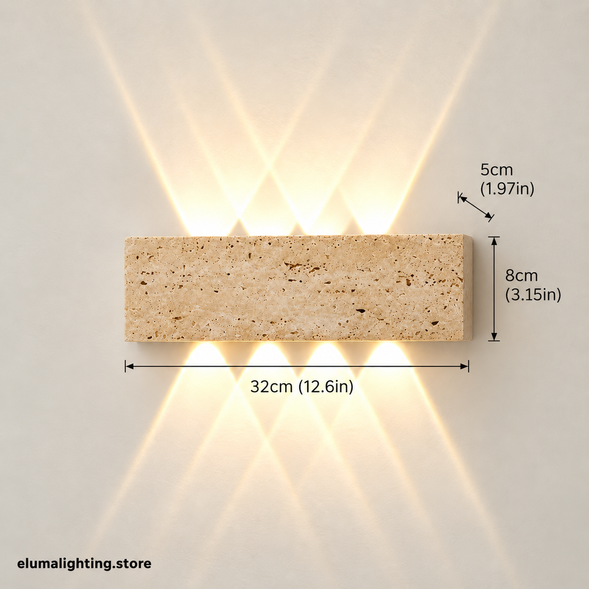 Wabi Sabi Stone Wall Lamp - 32cm IP65 LED Garden & Bedside Sconce in Warm White