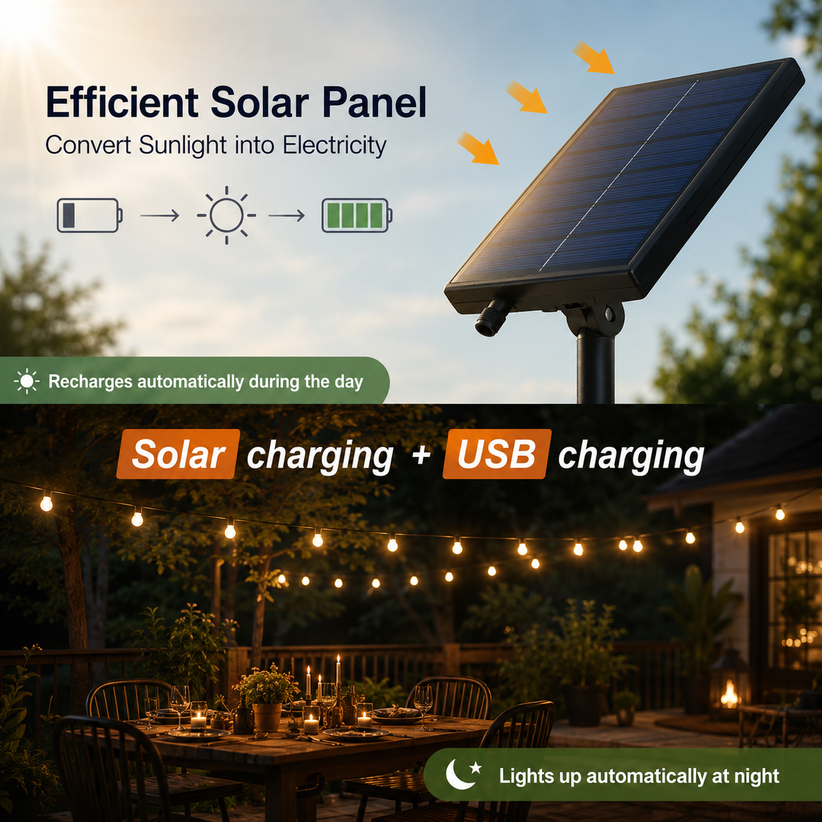Solar Globe String Lights - Waterproof LED Bulb Lights for Patio, Backyard & Courtyard