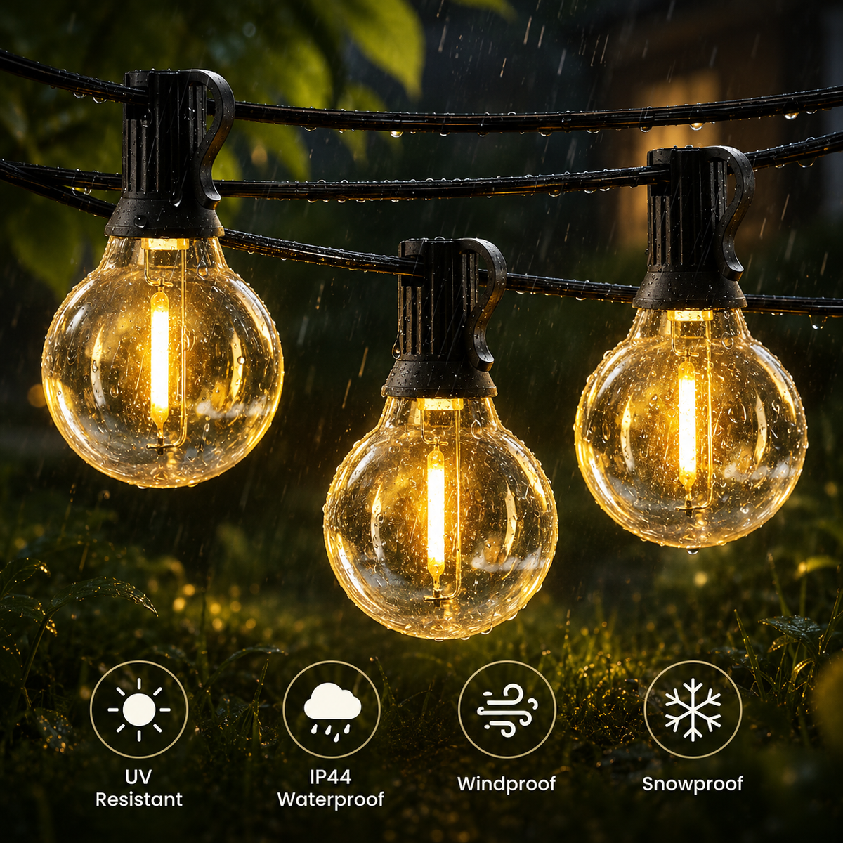 Solar Globe String Lights - Waterproof LED Bulb Lights for Patio, Backyard & Courtyard