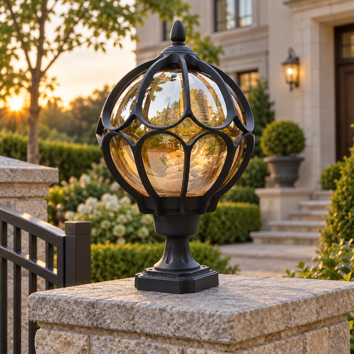 Nordic Vintage Globe Post Cap Light - Outdoor Pillar Lamp
