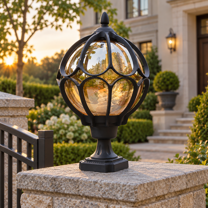 Nordic Vintage Globe Post Cap Light - Outdoor Pillar Lamp